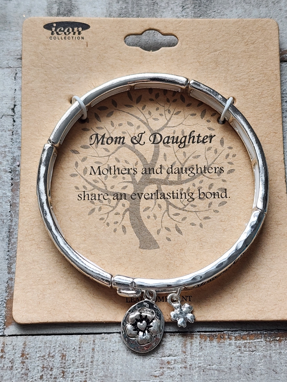 Mom & Daughter Silver Charm Bangle Bracelet